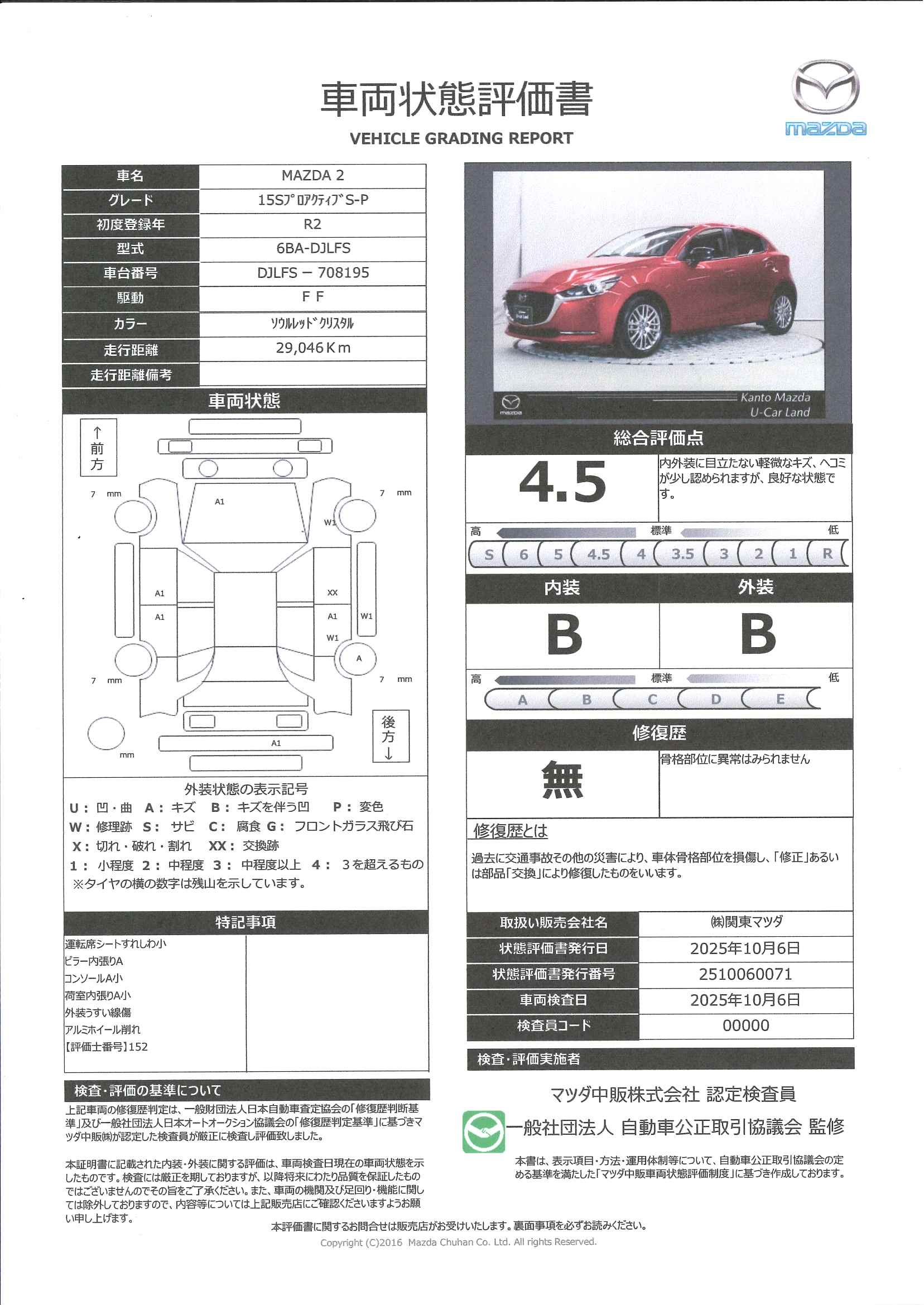 【MAZDA2　15S プロアクティブ Sパッケージシートヒーター. TV（フルセグ）  DVD再生CD.アダプティブヘッドライト.シートヒーター.全周囲カメラ　326qi006】の車両評価書｜関東マツダ　U-CAR NET ユーカーネット