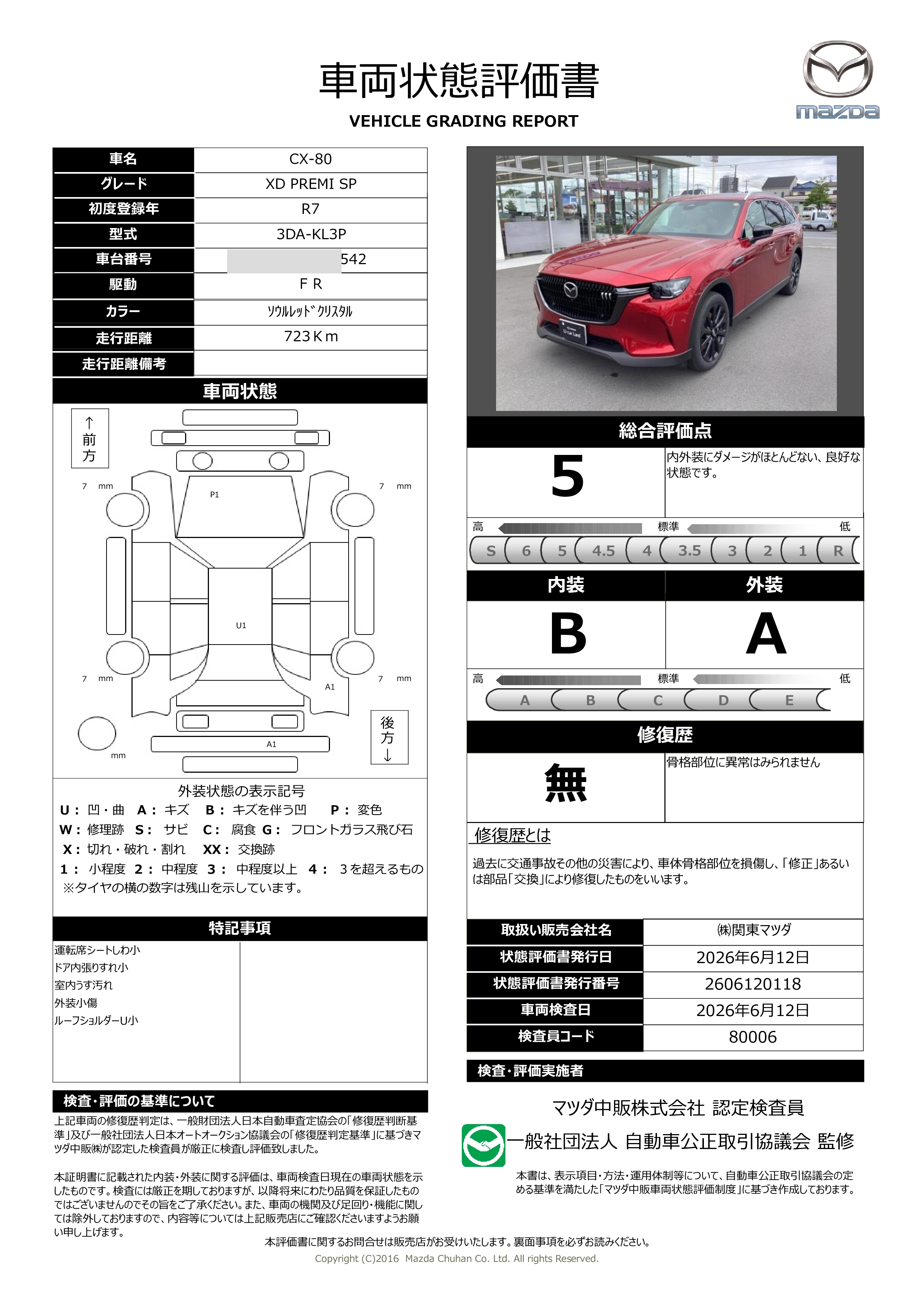 【CX-80　3.3 XD プレミアム スポーツ ディーゼルターボ  ３６０度ビューモニター　カープレー　ＢＯＳＥスピーカー　ワイヤレス充電　ステアリングヒーター　シートヒーター　シートベンチレーション　ハンズフリーパワーリフトゲート　330re018】の車両評価書｜関東マツダ　U-CAR NET ユーカーネット