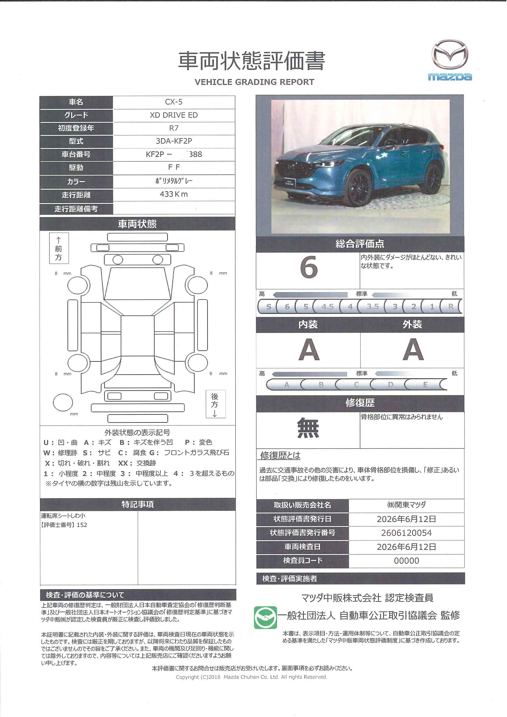 【CX-5　2.2 XD ドライブ エディション ディーゼルターボ  ３６０度ビューモニター　カープレー　ワイヤレス充電　ＢＯＳＥスピーカー　ステアリングヒーター　シートヒーター　シートベンチレーション　ハンズフリーパワーリフトゲート　330rf009】の車両評価書｜関東マツダ　U-CAR NET ユーカーネット