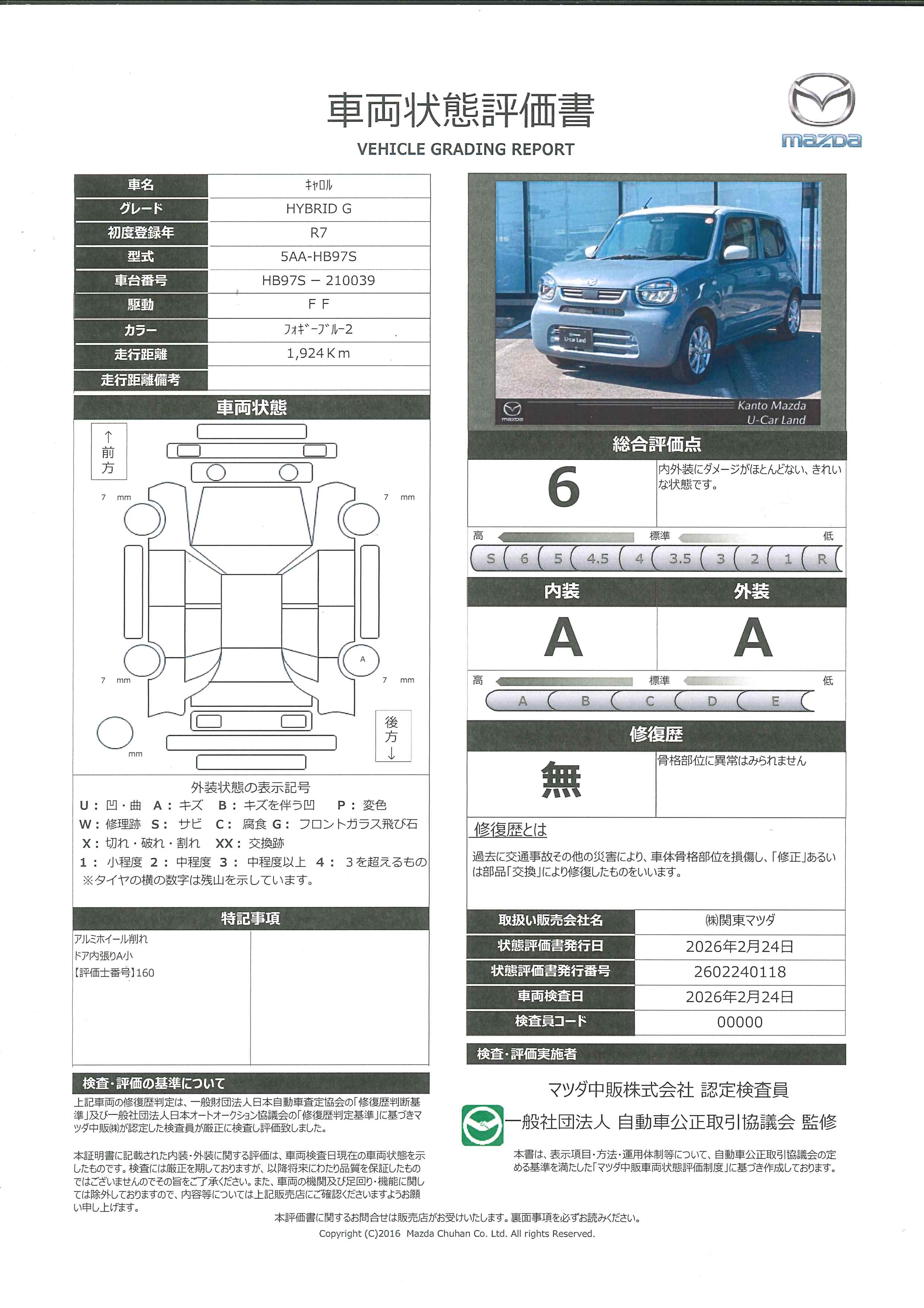 【キャロル　660 ハイブリッド G当社元試乗車　衝突被害軽減ブレーキ　前後ＡＴ誤発進抑制制御　車線逸脱警報　ＬＥＤヘッドライト　純正１４インチアルミホイール　　363rb018】の車両評価書｜関東マツダ　U-CAR NET ユーカーネット