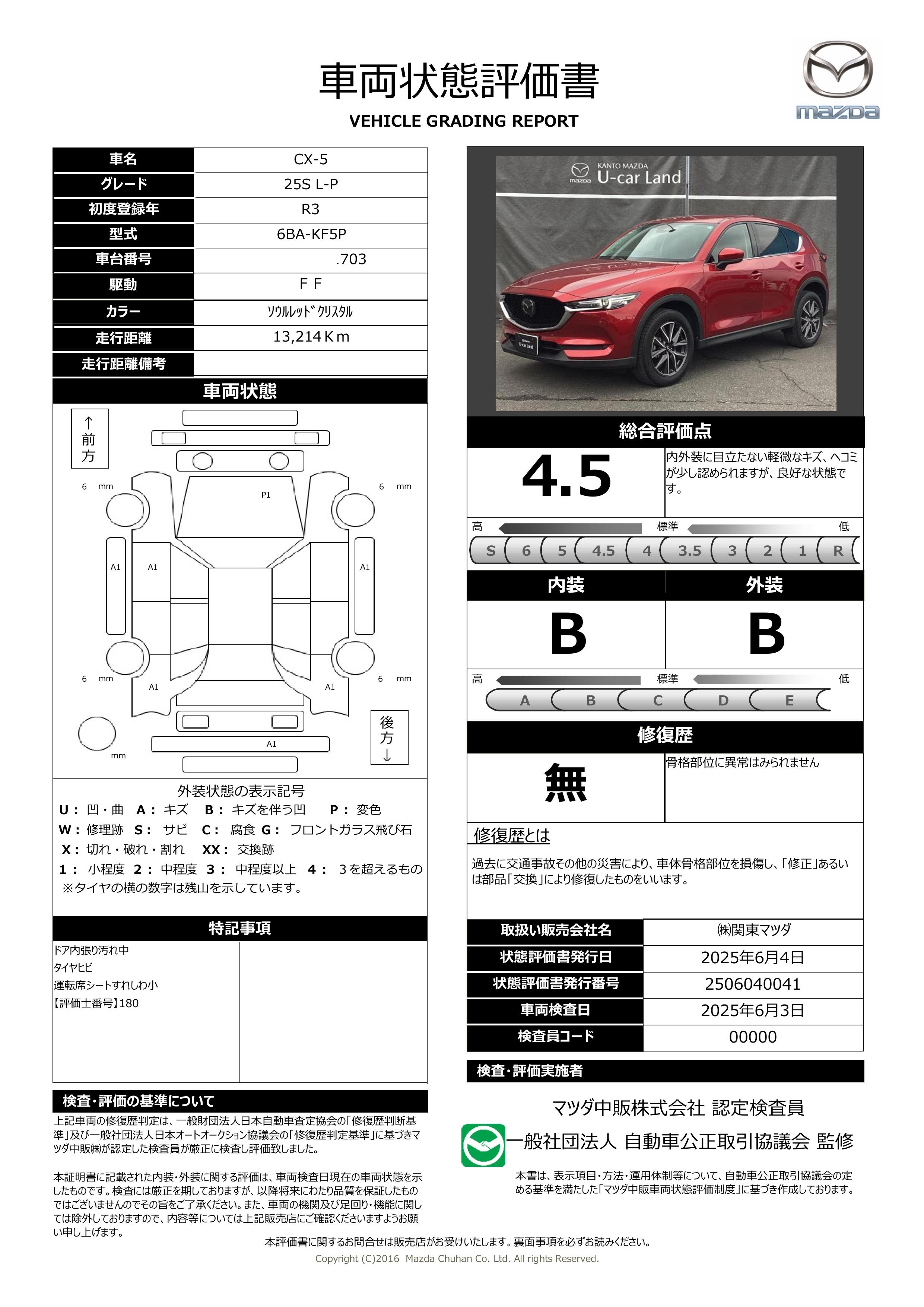 【CX-5　2.5 25S Lパッケージ2WD 360℃ビューモニター　371qe006】の車両評価書｜関東マツダ　U-CAR NET ユーカーネット