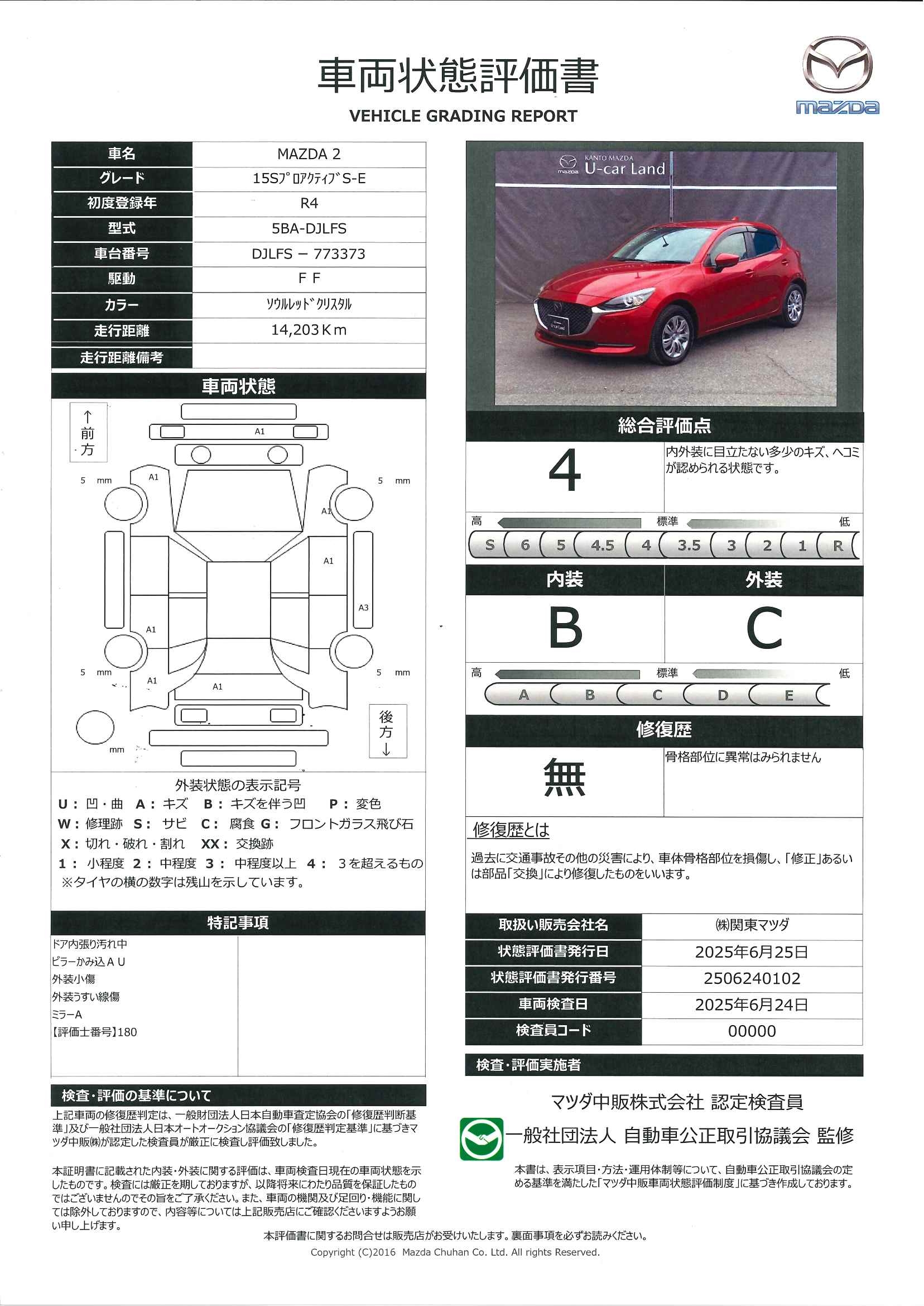 【MAZDA2　1.5 15S プロアクティブ スマート エディションⅡ衝突被害軽減ブレーキ　AT誤発進抑制制御　ハイビームコントロール　360度モニター　シートヒーター　381qf011】の車両評価書｜関東マツダ　U-CAR NET ユーカーネット