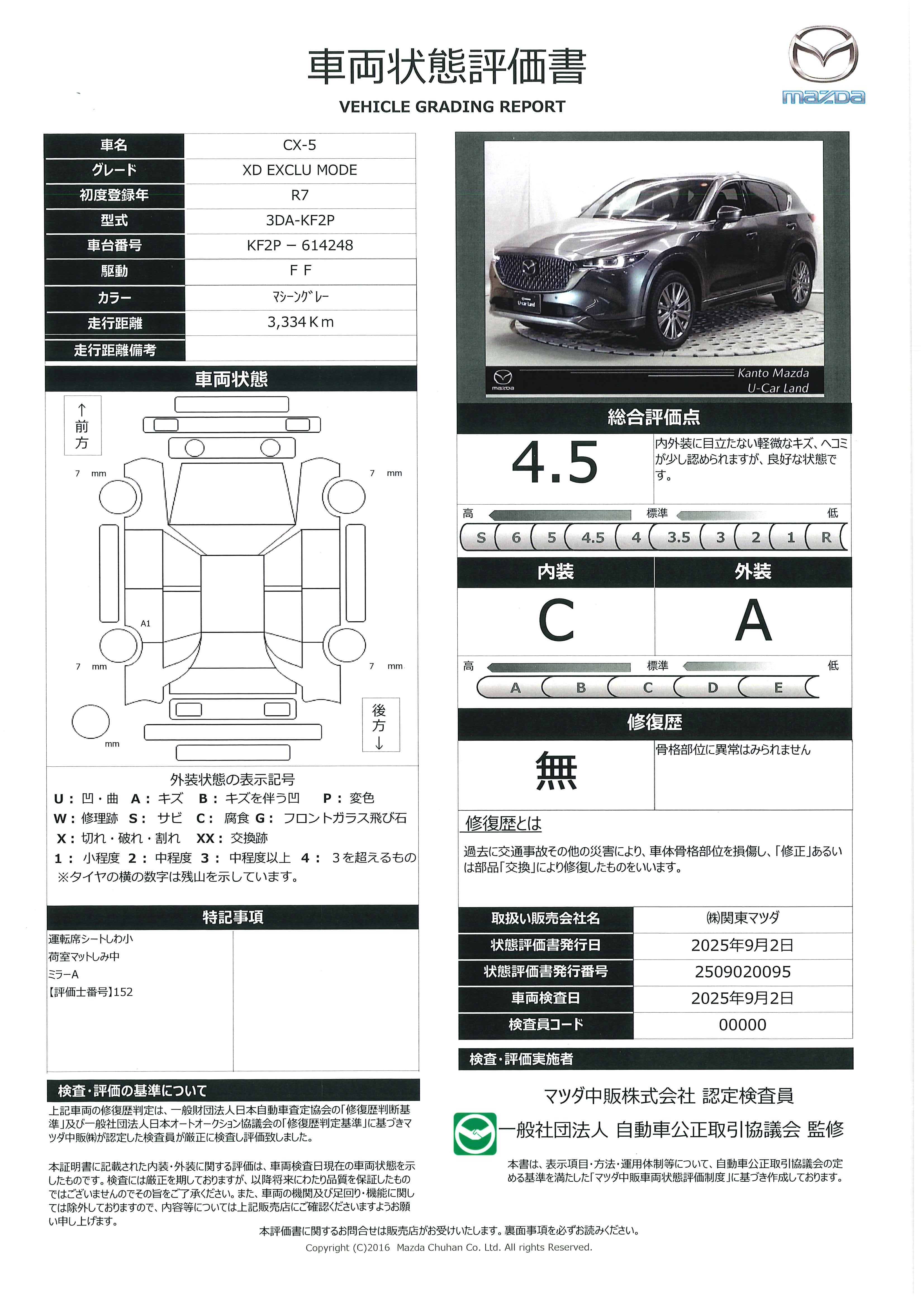 【CX-5　2.2 XD エクスクルーシブ モード ディーゼルターボマツコネナビ 360°カメラ ETC 2カメラドライブレコーダー フルセグTV BOSE Bluetooth アドバンストSCBS SBS シートヒーター シートベンチレーション ステアリングヒーター　381qi003】の車両評価書｜関東マツダ　U-CAR NET ユーカーネット