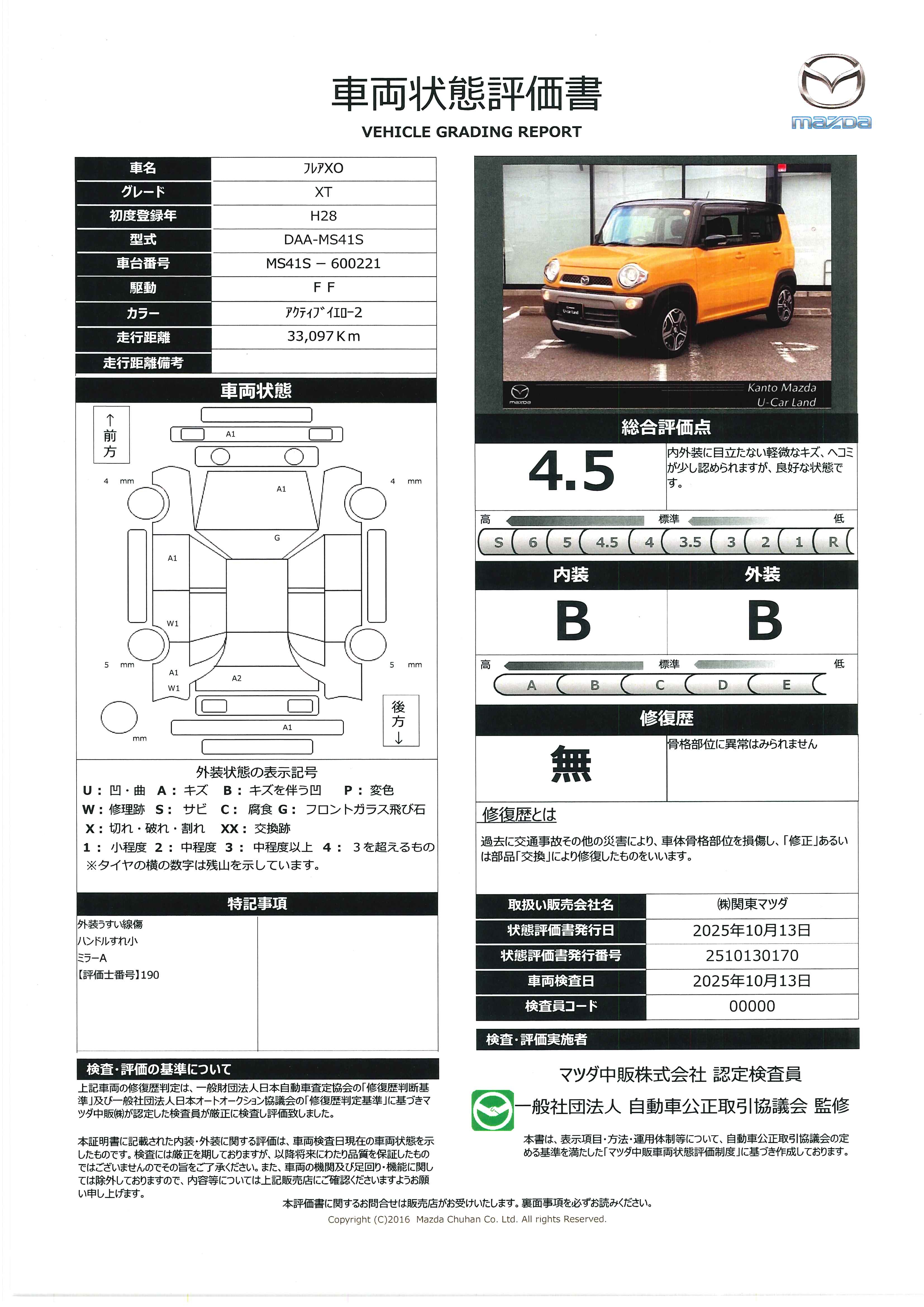【フレアクロスオーバー　660 XT　393qj002】の車両評価書｜関東マツダ　U-CAR NET ユーカーネット