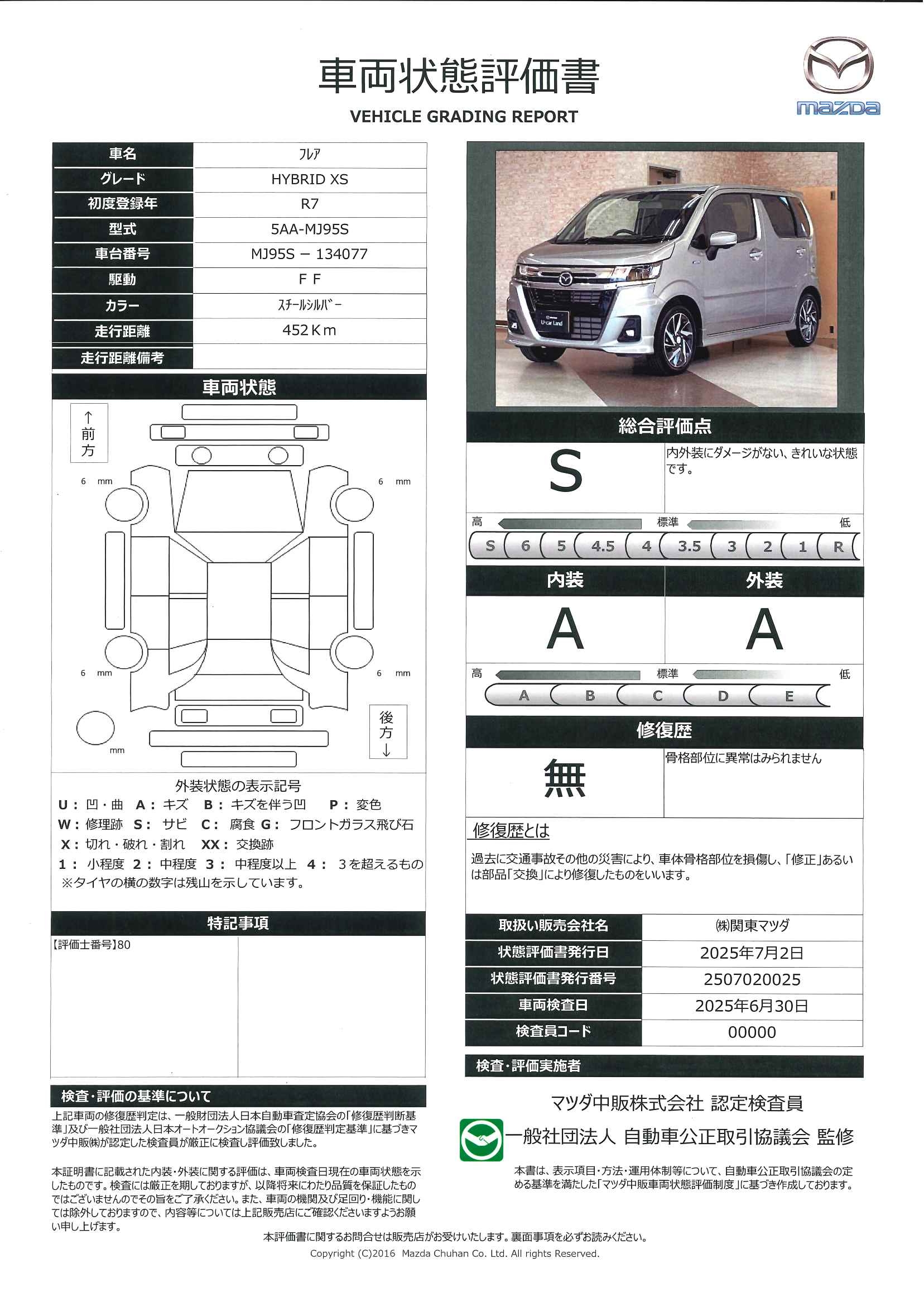 【フレア　660 ハイブリッド XS地デジ 全方位モニター 試乗車 ハイビームアシスト機能 アダプティブクルーズコントロール リアパーキングセンサー シートヒーター 車線逸脱警報装置 Bluetooth アドバンストキーレス　645qf026】の車両評価書｜関東マツダ　U-CAR NET ユーカーネット