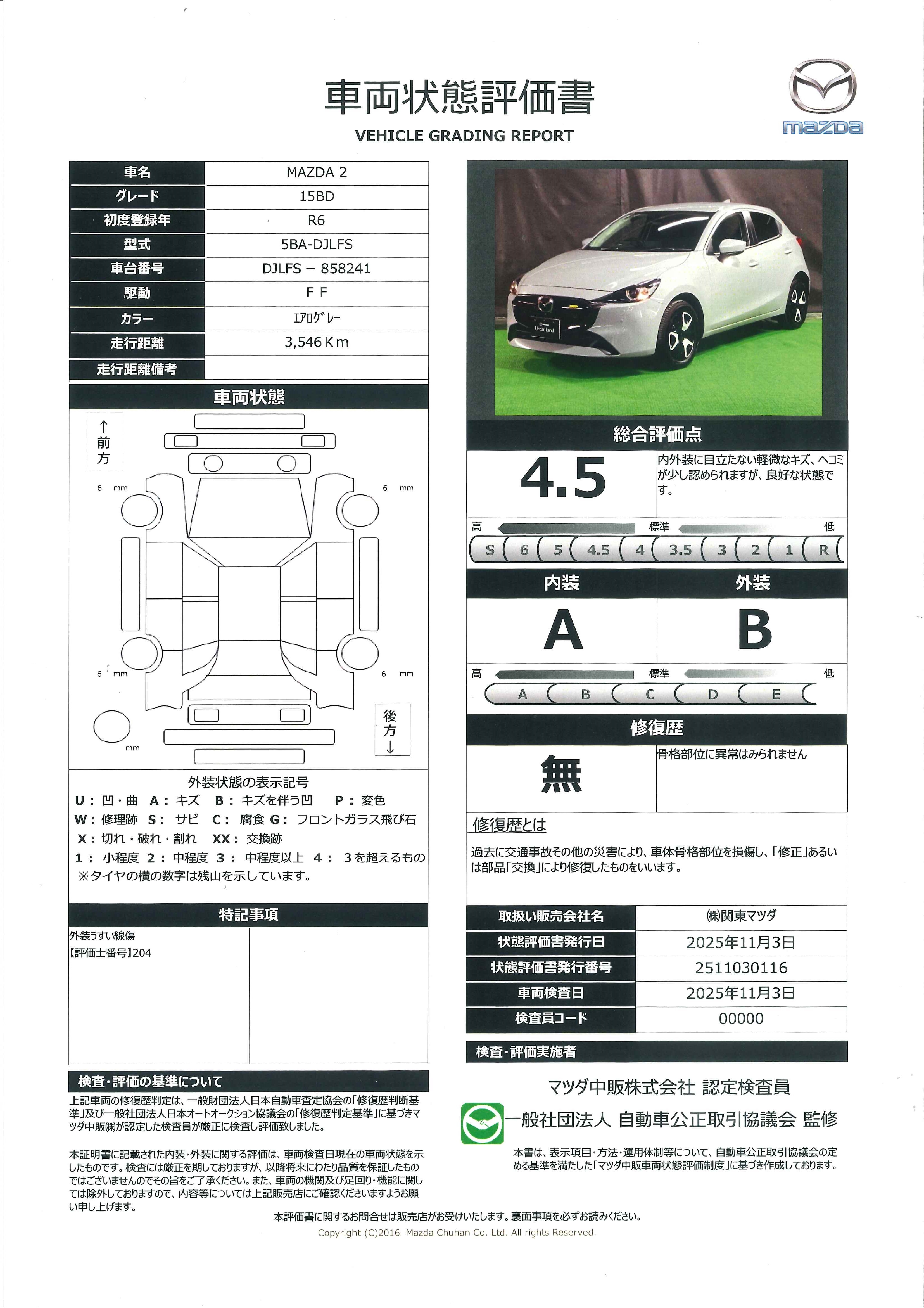 【MAZDA2　15BD(ブラック)2WD マツダコネクトパッケージ セーフティクルーズパッケージ ウォームコンフォートパッケージ 360℃セーフティパッケージ　651qj013】の車両評価書｜関東マツダ　U-CAR NET ユーカーネット