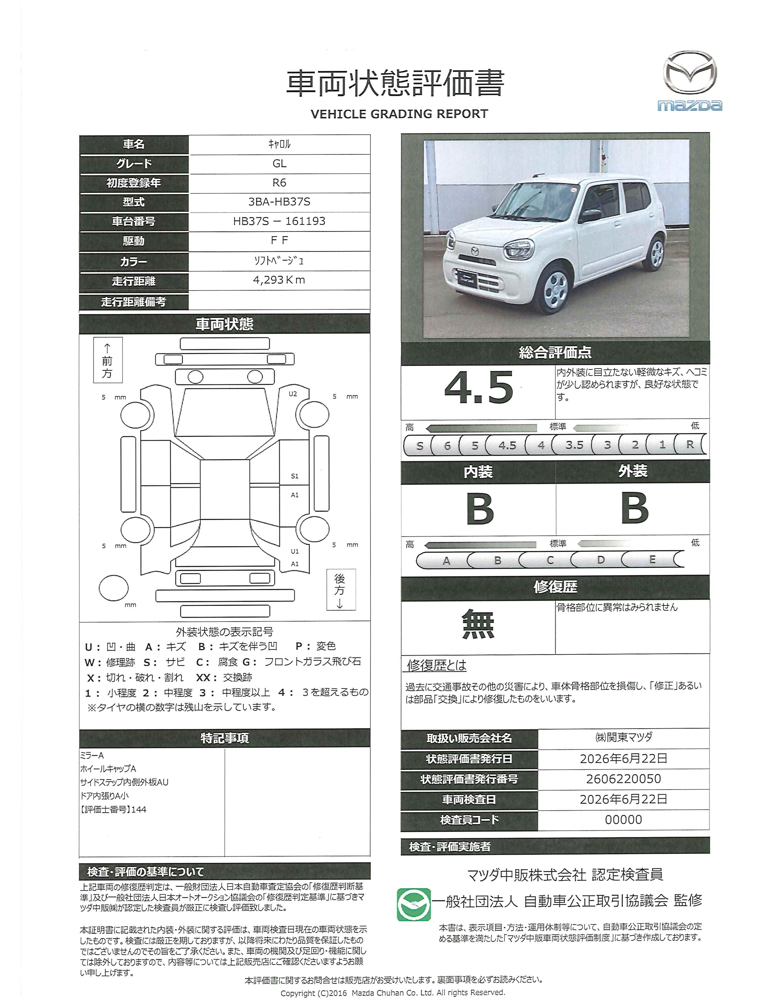 【キャロル　660 GL GLアップグレードパッケージ　672rf008】の車両評価書｜関東マツダ　U-CAR NET ユーカーネット