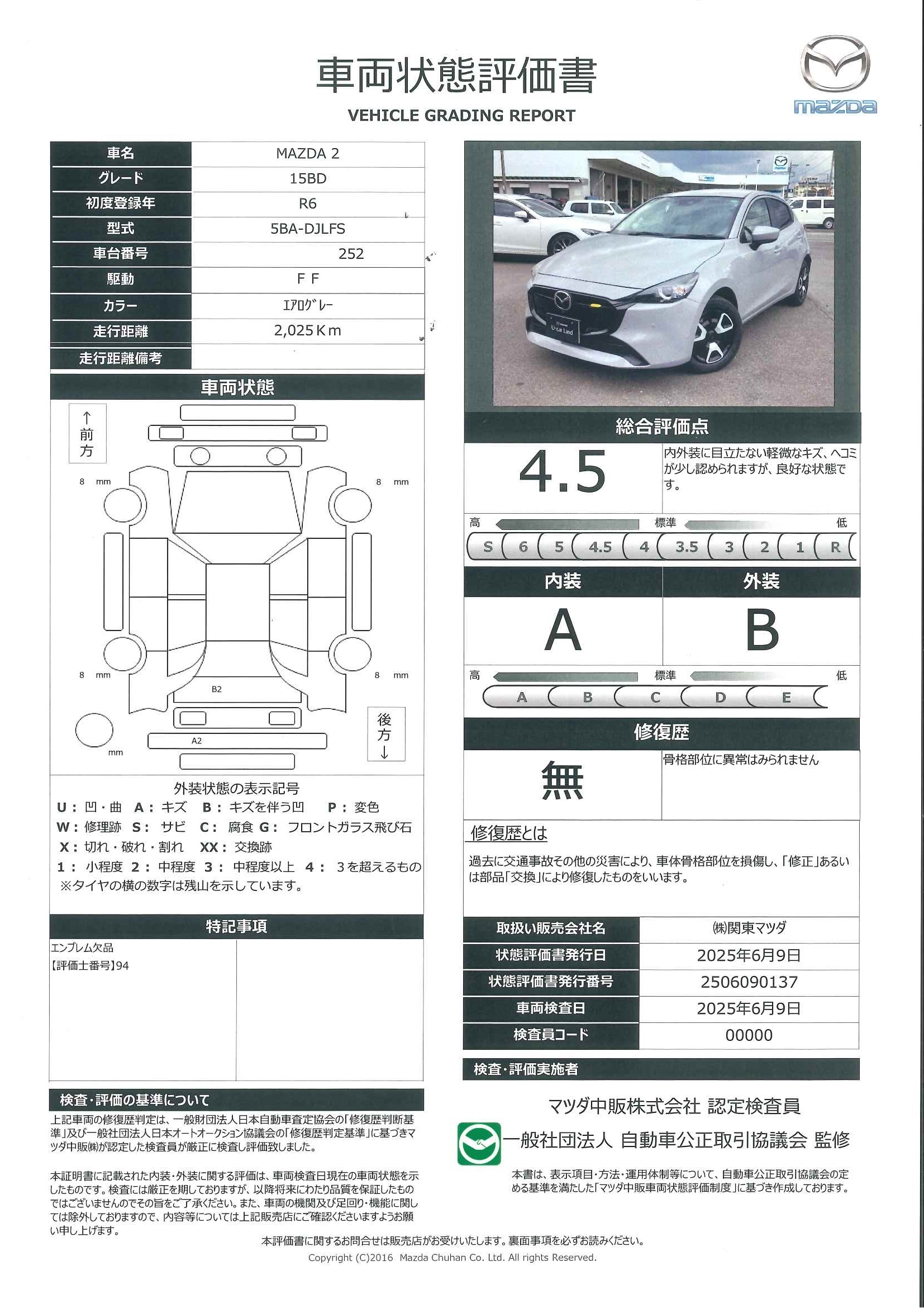 【MAZDA2　15BD　360°カメラ　シートヒーター　ハンドルヒーターレーダークルーズ　681qe006】の車両評価書｜関東マツダ　U-CAR NET ユーカーネット