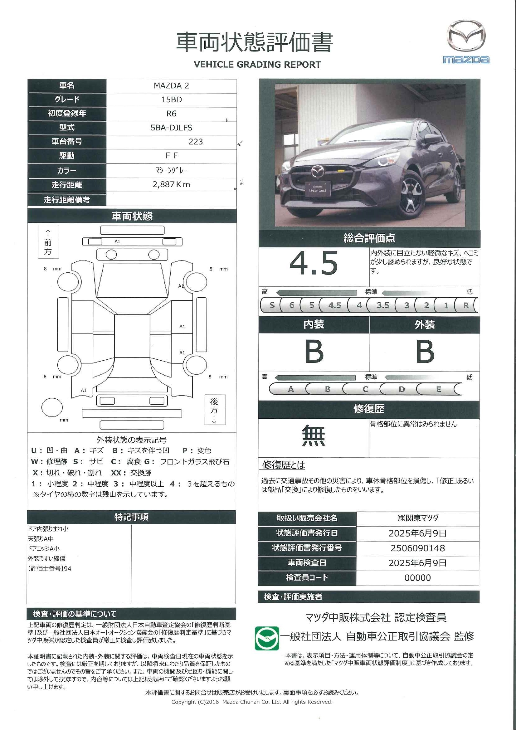 【MAZDA2　1.5 15BD360度モニター　シートヒーター　カープレイ対応　681qe007】の車両評価書｜関東マツダ　U-CAR NET ユーカーネット