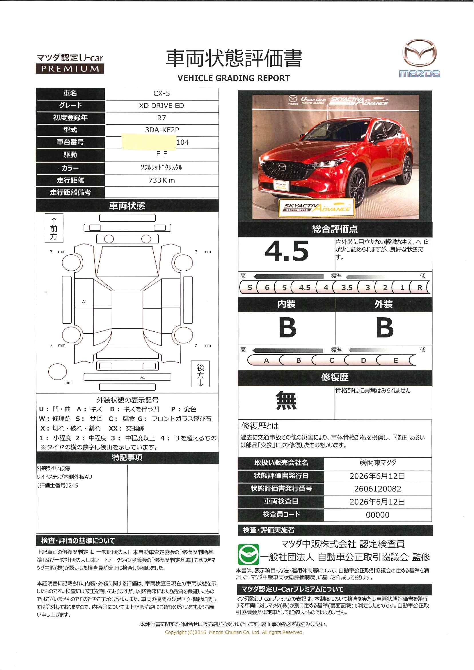 【CX-5　XD ドライブ エディション360度モニター　BOSEサウンド　Fベンチレーション　681rf020】の車両評価書｜関東マツダ　U-CAR NET ユーカーネット