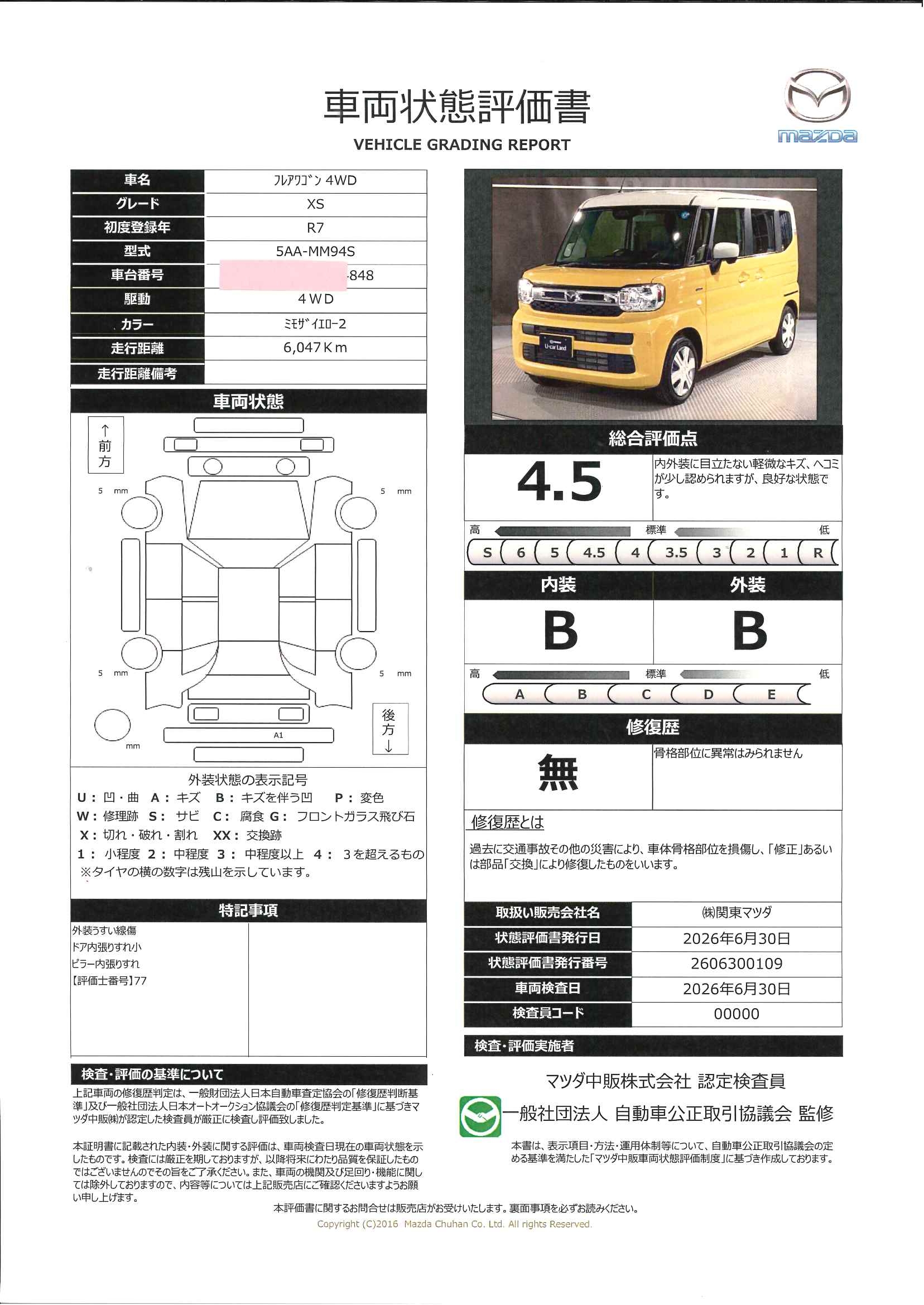 【フレアワゴン　660 XS 4WDワンオーナー  両側電動スライドドア　シートヒーター　全周囲カメラ　681rf043】の車両評価書｜関東マツダ　U-CAR NET ユーカーネット