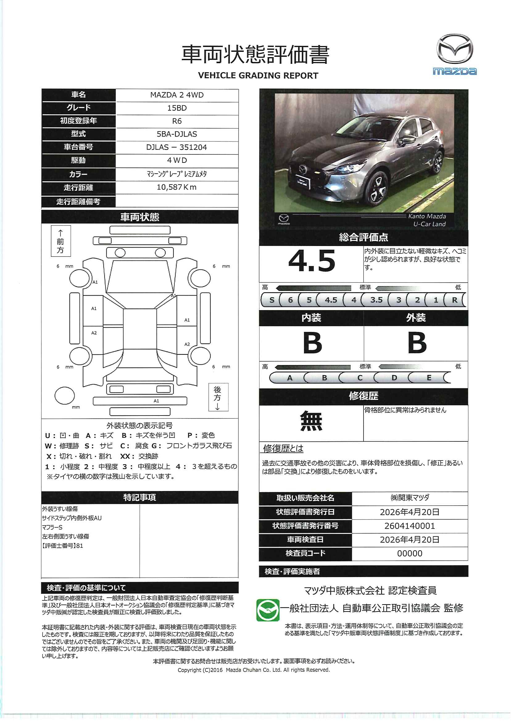 【MAZDA2　1.5 15BD 4WD360°ビューモニター　ETC　レーンキープアシスト　シートヒーター　686rd005】の車両評価書｜関東マツダ　U-CAR NET ユーカーネット