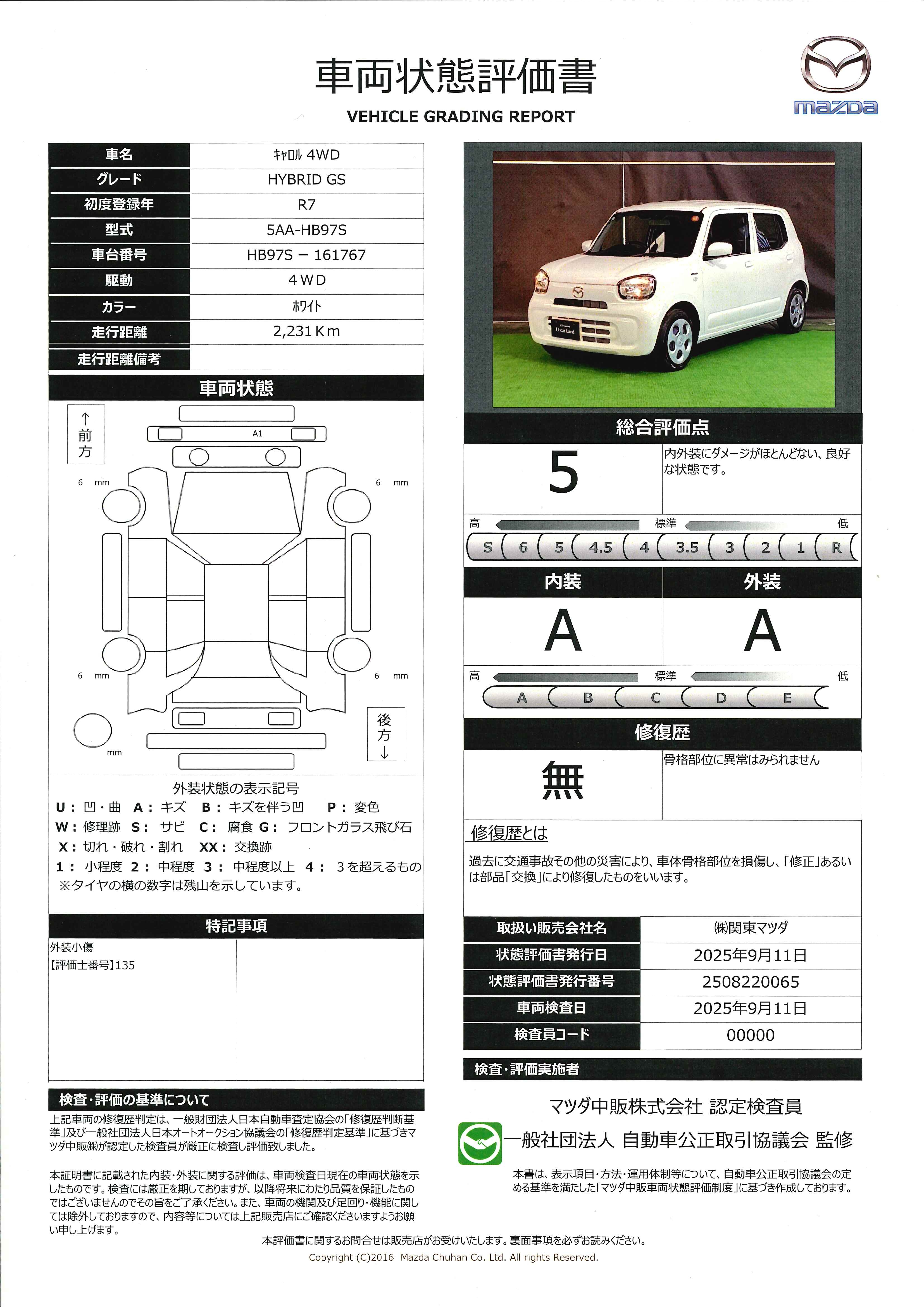 【キャロル　GS4WD　デモアップ　メモリーナビ　バックカメラ　シートヒーター　少走行　625qh007】の車両評価書｜関東マツダ　U-CAR NET ユーカーネット