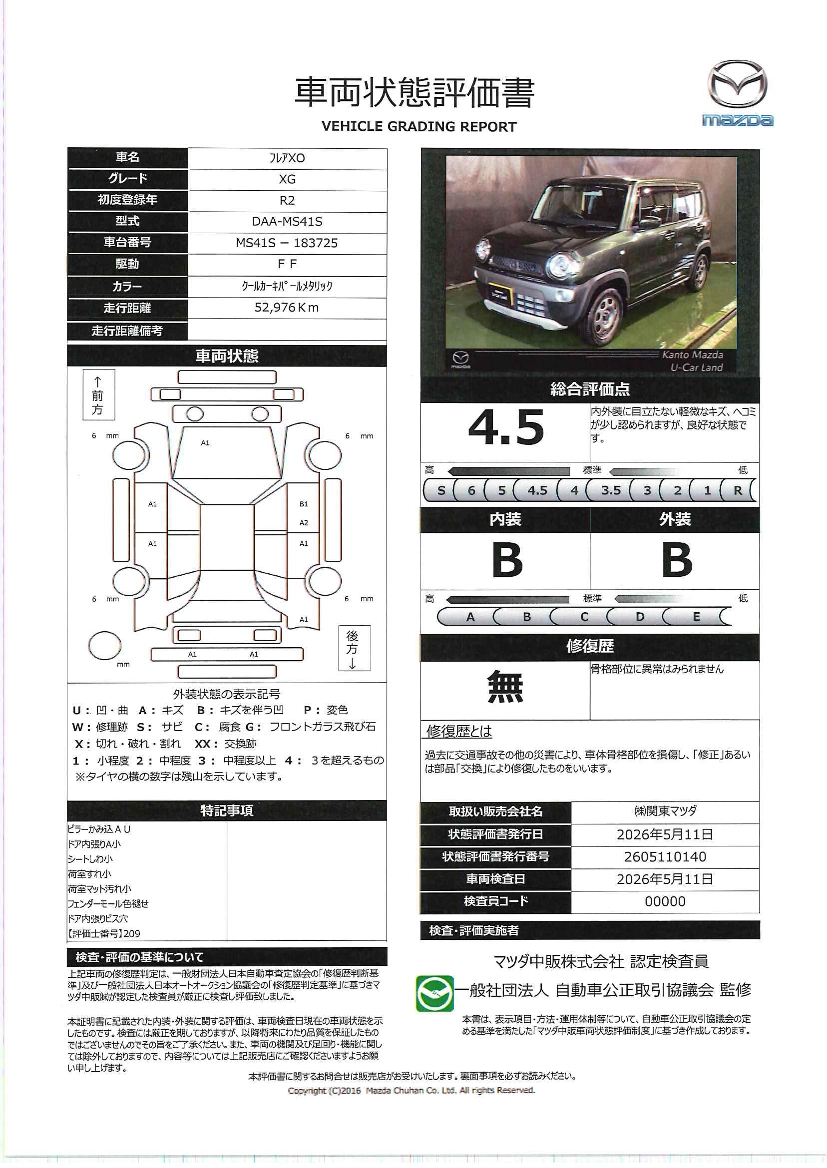 【フレアクロスオーバー　XGETC　バックモニター　7インチナビゲーション　ドライブレコーダー　シートヒーター　717rf011】の車両評価書｜関東マツダ　U-CAR NET ユーカーネット